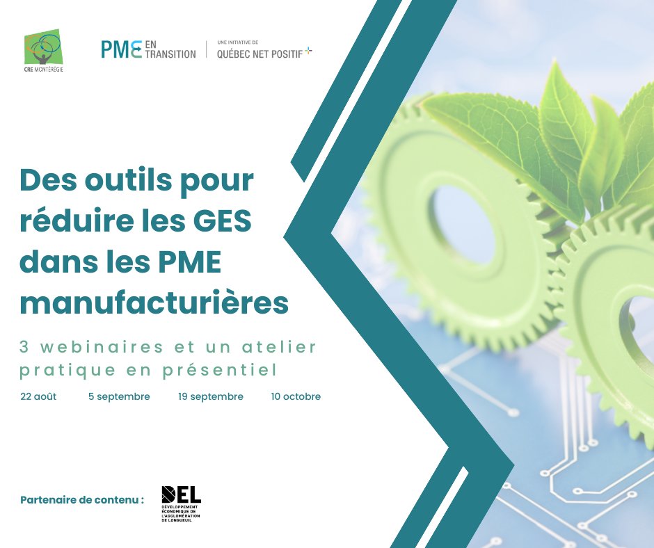 Dans le cadre de PME en transition, <a href="/CREMonteregie/">CRE Montérégie</a> et Québec Net Positif, en collab avec @delagglo, vous invitent à une série de webinaires et une activité en présentiel sur la thématique de la mesure et de la réduction des GES dans les PME manufacturières
urlz.fr/riSb