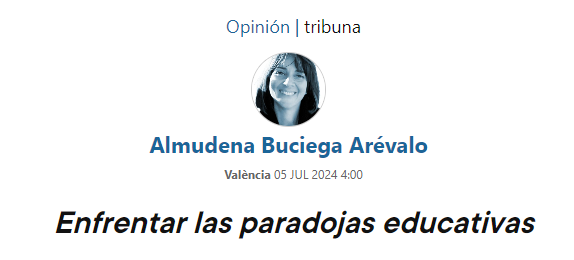AVS (@avsociologia) on Twitter photo Nuestra columna en <a href="/levante_emv/">Levante-EMV</a> de este mes corre a cuenta de #AlmudenaBuciega y se titula "Enfrentar las paradojas educativas". Muchas gracias Almudena!
Podéis leer el artículo en👇👇
levante-emv.com/opinion/2024/0… Nuestra columna en <a href="/levante_emv/">Levante-EMV</a> de este mes corre a cuenta de #AlmudenaBuciega y se titula "Enfrentar las paradojas educativas". Muchas gracias Almudena!
Podéis leer el artículo en👇👇
levante-emv.com/opinion/2024/0…