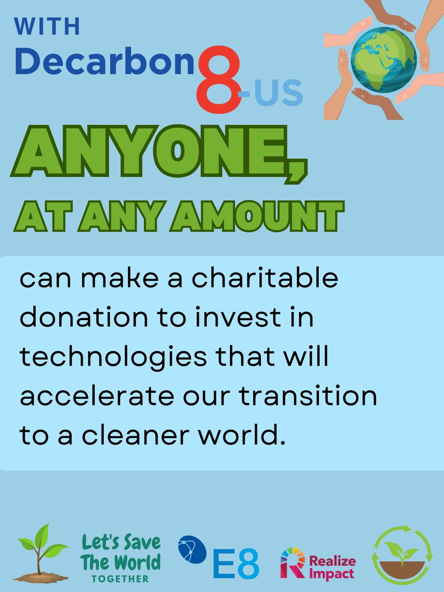 Looking to contribute to the transition to a cleaner future? With Decarbon8-US you can make a tax deductible donation to invest in technologies accelerating our transition to a more sustainable world. Donate at zeffy.com/.../b8455bde-7…... Learn more at e8angels.com/decarbon8-us