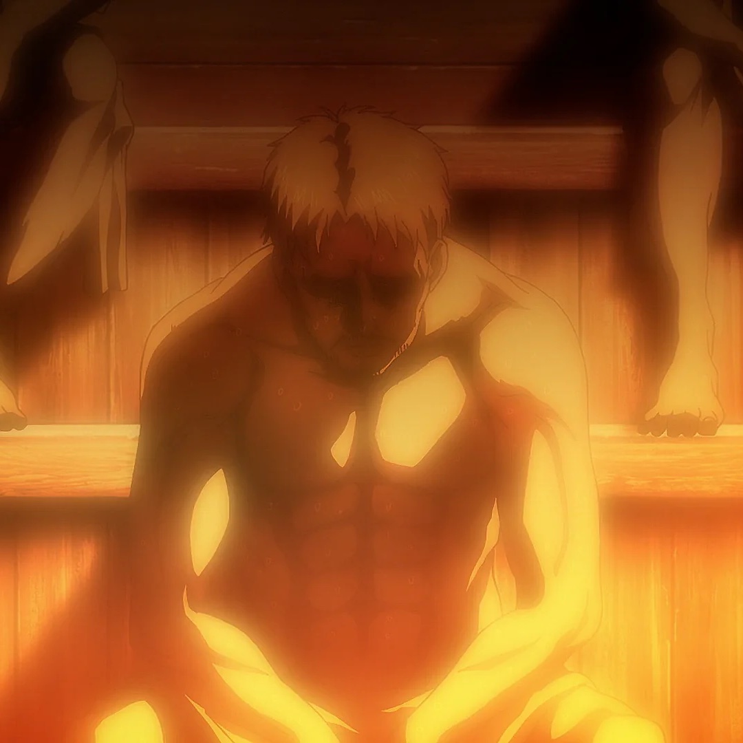 pigeonsquared's tweet photo. still wondering why eren saw a shirtless sweaty Reiner in his memories… what are you trying to tell us here?? https://t.co/50piNIU8JY