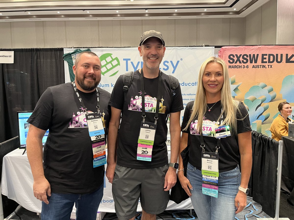 Day 3 of #CSTA2024 and these 3 Chapter Leaders from PGH are rocking their new <a href="/csteachersorg/">CS Teachers Association (CSTA)</a> conference shirts...

<a href="/BeccaGutosky/">BeccaGutosky</a> <a href="/jeffreypatrick_/">Jeffrey Patrick</a> <a href="/MDSForTheKids/">Matthew Strine</a>