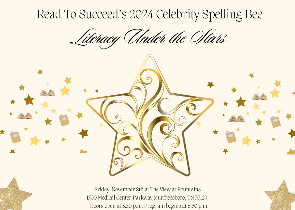 Save the date for our 2024 #CelebritySpellingBee! It will be held on 11/8 at The View at Fountains and feature community leaders competing for the prize of best speller in RC. This serves as our main fundraiser of the year. Email Andrea at mediaevents@readtosucceed.org for info.