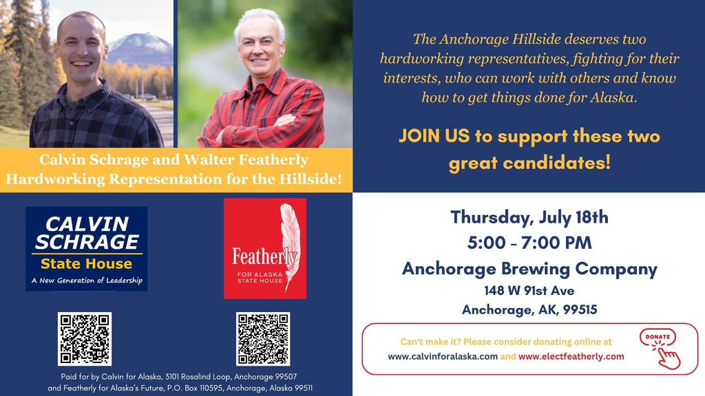 Candidates for state House <a href="/CalvinSchrage/">Calvin Schrage</a> &amp; Walter Featherly are having a fundraiser tonight. Join us as we support two stellar candidates for office! facebook.com/events/s/schra…
