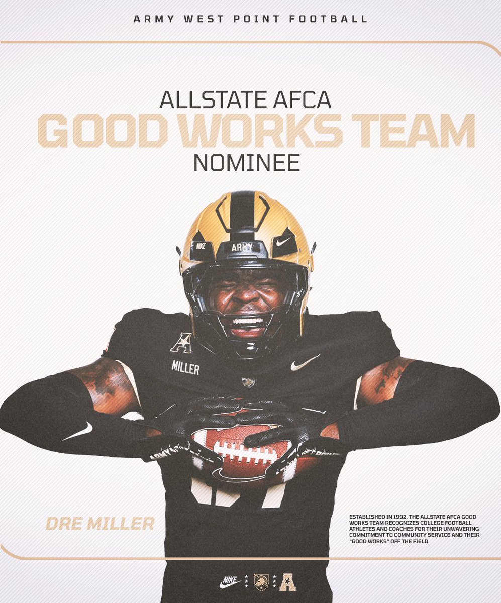 Dre Miller joins <a href="/CoachJeffMonken/">Jeff Monken</a> as an Allstate AFCA Good Works® Team nominee 👏👏👏

→ goarmywestpoint.com/news/2024/7/18…