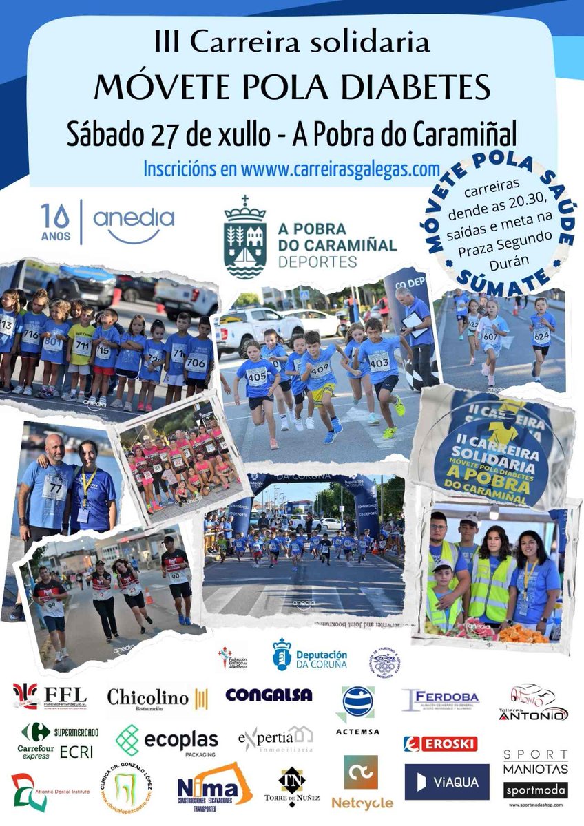 🏃‍♀️ O sábado 27 de xullo movémonos pola diabetes na 'III Carreira Solidaria <a href="/Anediagalicia/">ANEDIA</a>' en A Pobra do Caramiñal. Evento onde colocaremos fontes de auga para que se hidraten os participantes e na que aínda estás a tempo de inscribirte! ✍️

ℹ️ carreirasgalegas.com/events/iii-car…