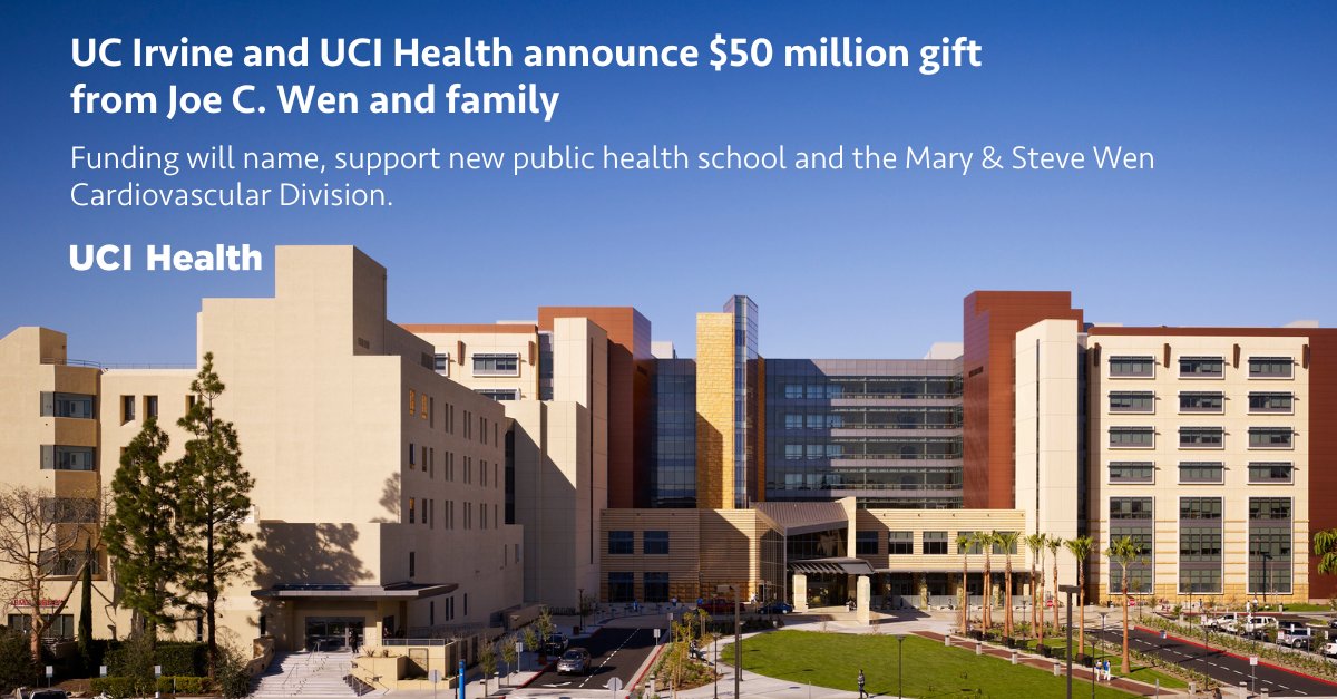 We are excited to announce that Joe C. Wen and his family have made an unprecedented $50 million donation to UC Irvine. Their generosity will transform how we approach public health and cardiovascular care. 

Learn more at bit.ly/4bKgPHf