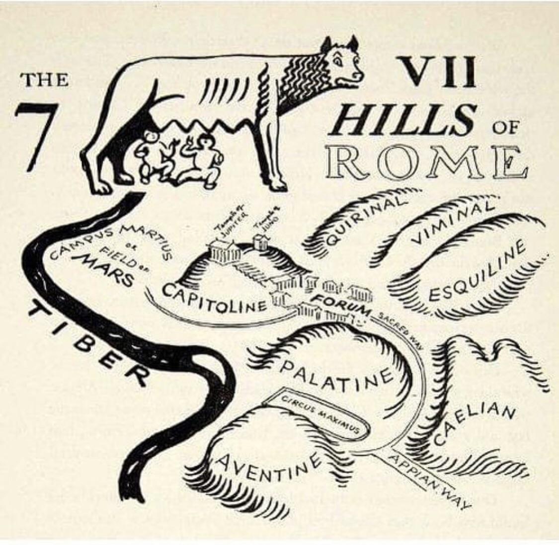 vintagemapstore's tweet photo. A map of the seven hills of Rome https://t.co/1QQtnct6WU
