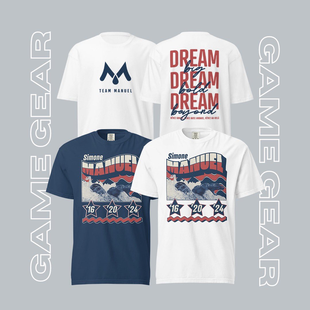 swimone's tweet photo. 🌟Team Simone Merch is OUT-Adult and youth sizes! Orders placed this week will arrive before the Olympics!🏅Thanks for the ♥️ and support. Can’t wait to see you all rocking the gear! 100% of the proceeds will go to the @SManuelFDN 🤍https://t.co/f4vyIIRfnn https://t.co/n7MkH6aTX8
