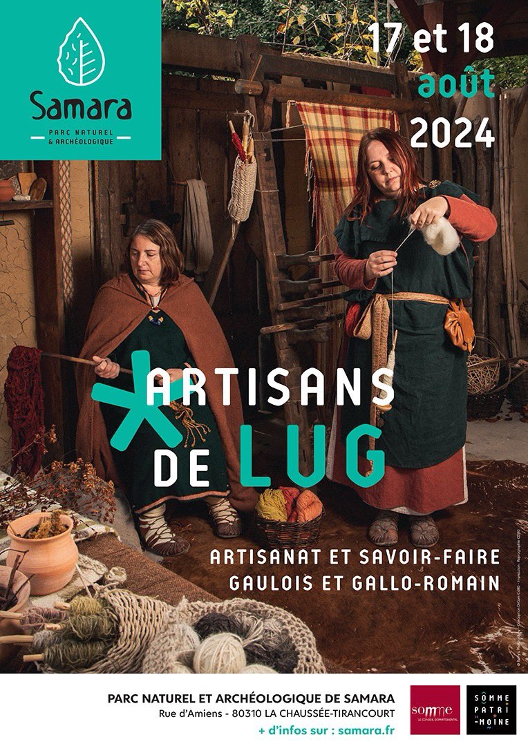[ Agenda ] 📣 Prochain évènement de l'été à <a href="/Samara_Parc/">Samara Parc Archéologique</a> : "Artisans de Lug" les 17 et 18 août !

➡️ Découvrez le programme détaillé sur notre site web : samara.fr/artisans-de-lug

#sommepatrimoine