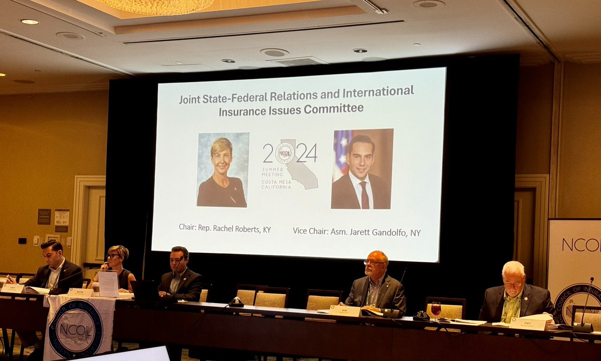 Congratulations to Caucus Whip <a href="/Rachel4KY/">Rachel Roberts</a>, who this morning chaired her first meeting of <a href="/NCOILorg/">NCOIL</a>’s Joint State-Federal Relations and International Insurance Issues Committee during the organization’s summer meeting.