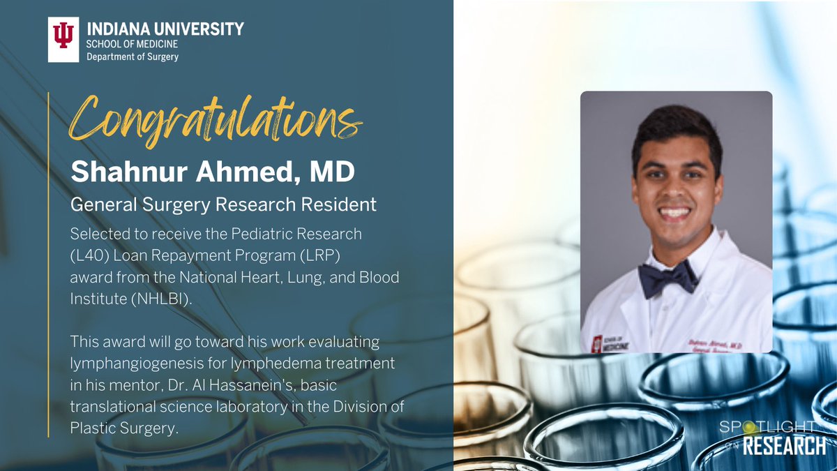 🎉Congrats to Dr. Shahnur Ahmed, General Surgery Research Resident, on his Pediatric Research (L40) LRP award from @nih_nhlbi! This award will go toward his work evaluating lymphangiogenesis for lymphedema treatment in his mentor, Dr. Al Hassanein's lab.

🔬LRP awards are highly