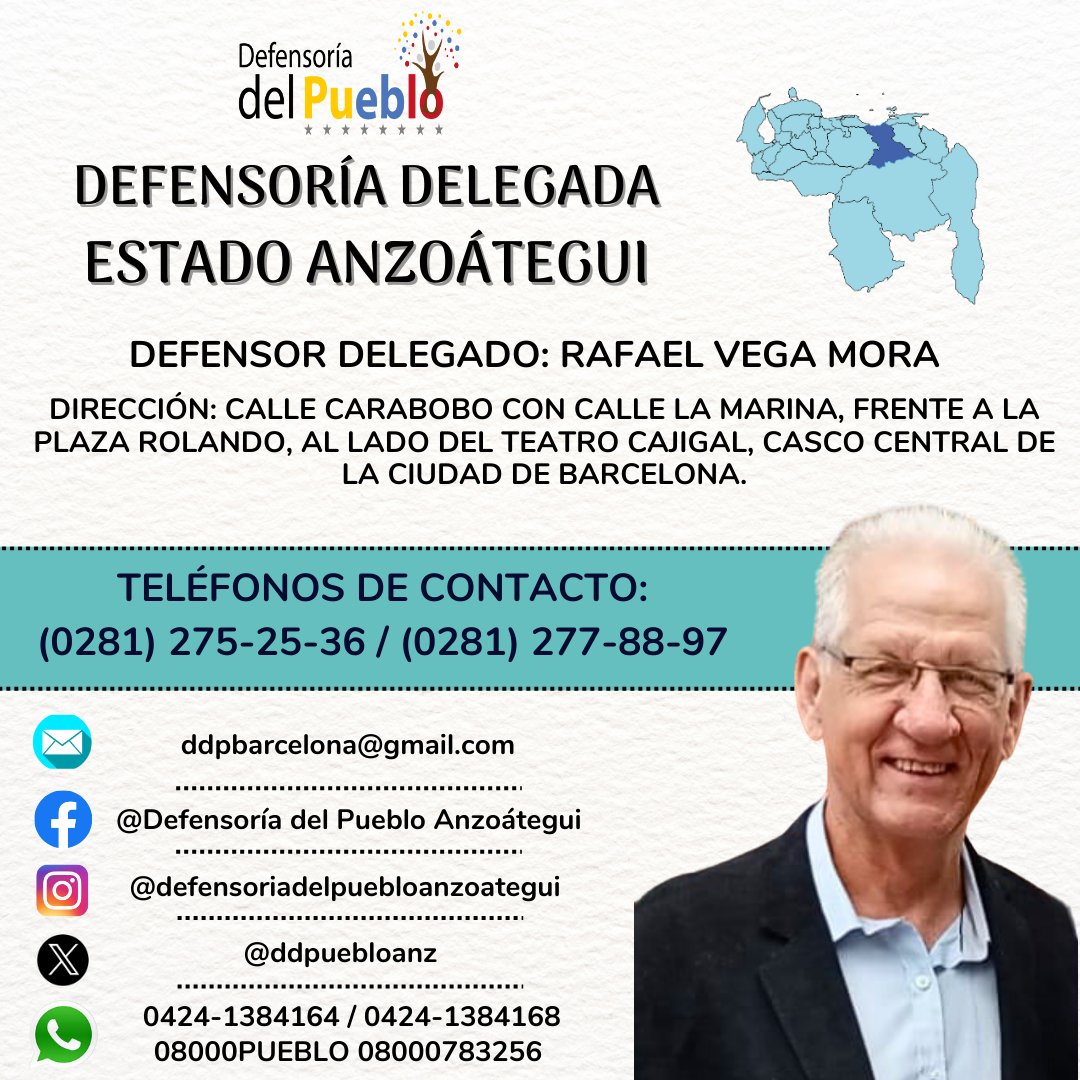 La @Defensoria_ Vzla te invita a conocer a nuestros defensores y defensoras delegadas de cada estado del país, quienes están prestos a atender y orientar a la población en materia de presunta vulneración de sus derechos humanos. <a href="/ddpuebloanz/">Defensoría del Pueblo Anzoategui</a>