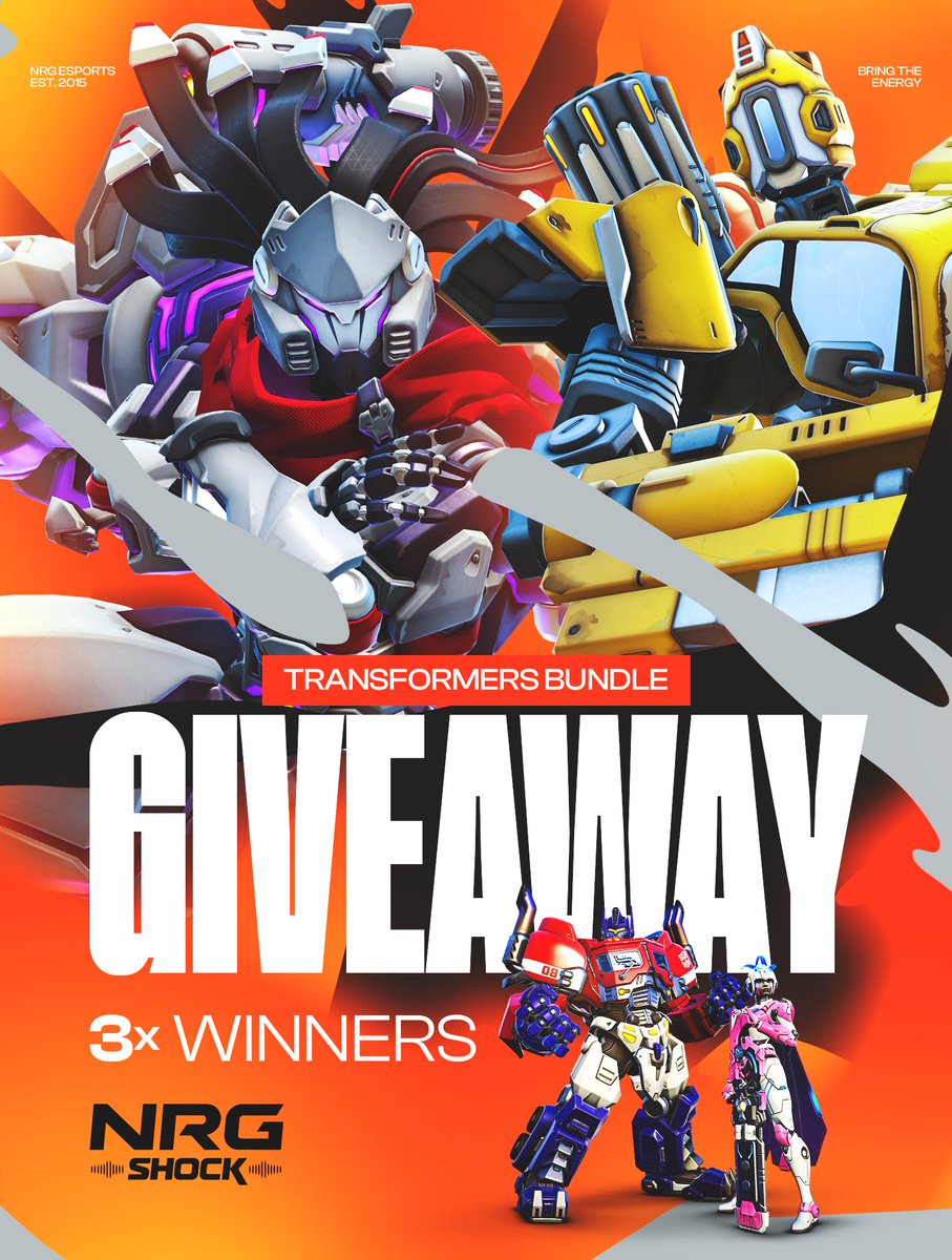 🚘 AUTOBOTS, GIVEAWAY ALERT 🚘

We're giving away THREE Overwatch 2 x Transformers skin Bundles!

To enter:  
- Follow <a href="/SFShock/">NRG Shock</a>
- Like &amp; RT 
 - Tag a friend who will turbo feed on Optimus Prime Rein