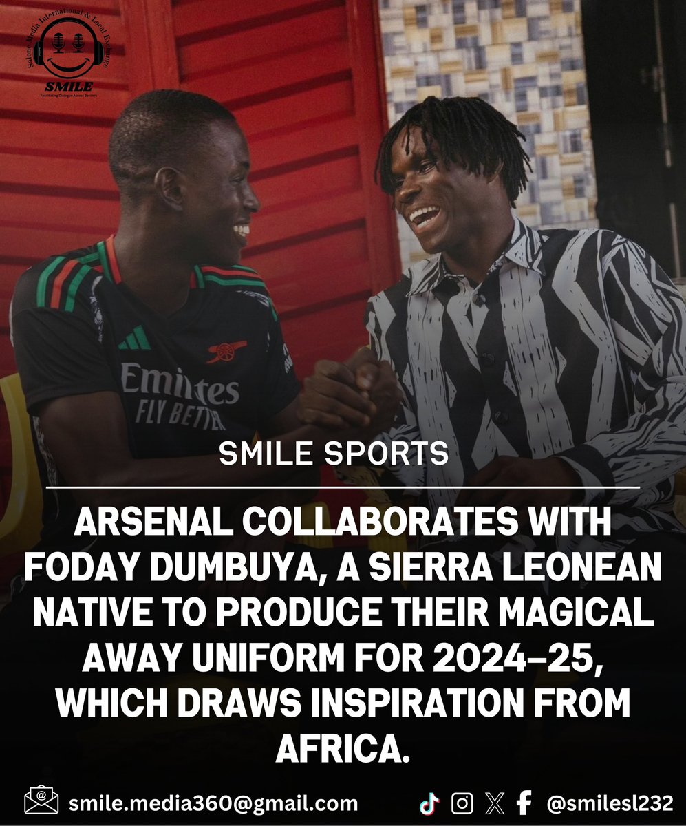 smilesl232's tweet photo. Arsenal Football Club unveiled their  away kit for the 2024/25 season on social media, featuring visuals shot in Sierra Leone and England in partnership with fashion imprint LABRUM London, run by Sierra Leone native Foday Dumbuya, dedicated to telling Africa's neglected stories. https://t.co/FuUykKB7MW