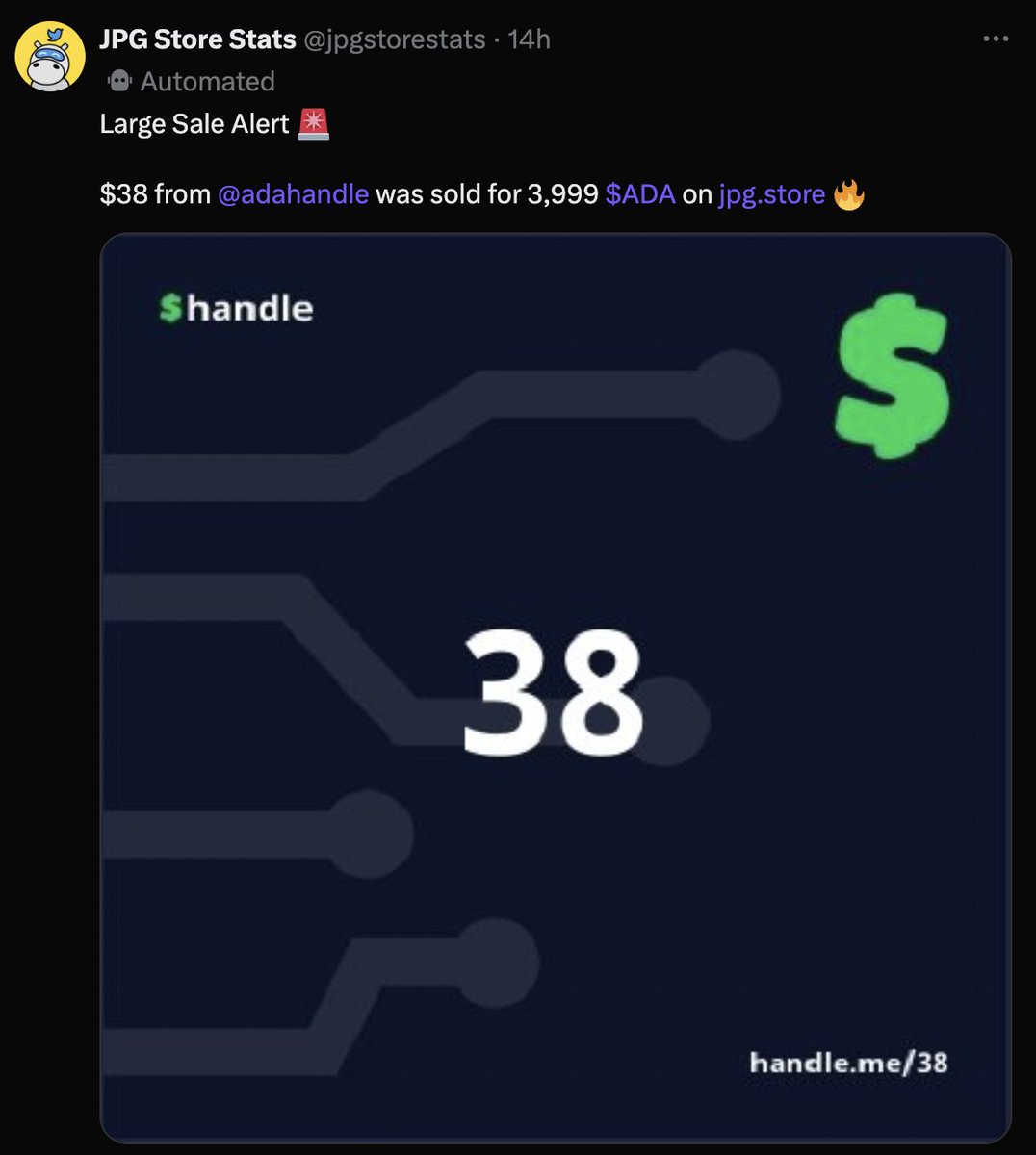 Market Alert! 🚨

2-number handles are flying off the shelves on JPG Store!

Stay up to date with all the action by following the <a href="/jpgstorestats/">JPG Store Stats</a> account ✅