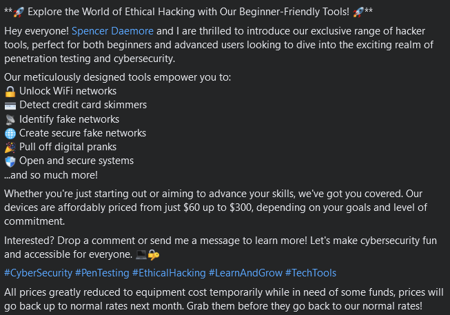 *📷 Explore the World of Ethical Hacking with Our Beginner-Friendly Tools! 📷**

<a href="/CryptoLanroc/">Spenny</a>  &amp; I are thrilled to introduce our range of hacker tools, perfect for both beginners and advanced users looking to dive into the exciting realm of penetration testing &amp; cybersecurity