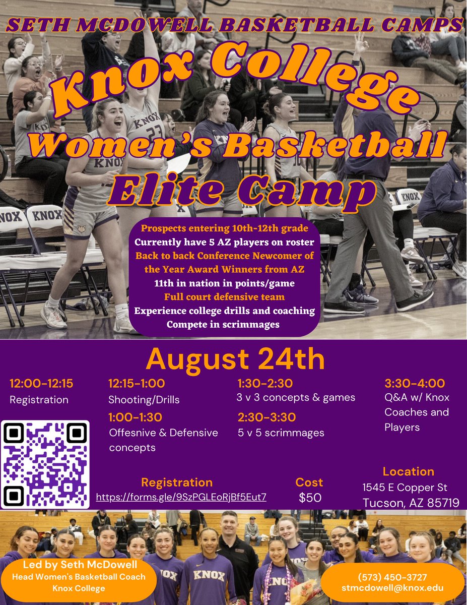 Bringing the camp to AZ in Aug!! Hoping to find players that…get after it defensively, push on O (11th in nation pts/game), love the game, want to compete for championships while getting nationally acclaimed education
Knox has the last 2 Conf Newcomers of the Year…from AZ!!