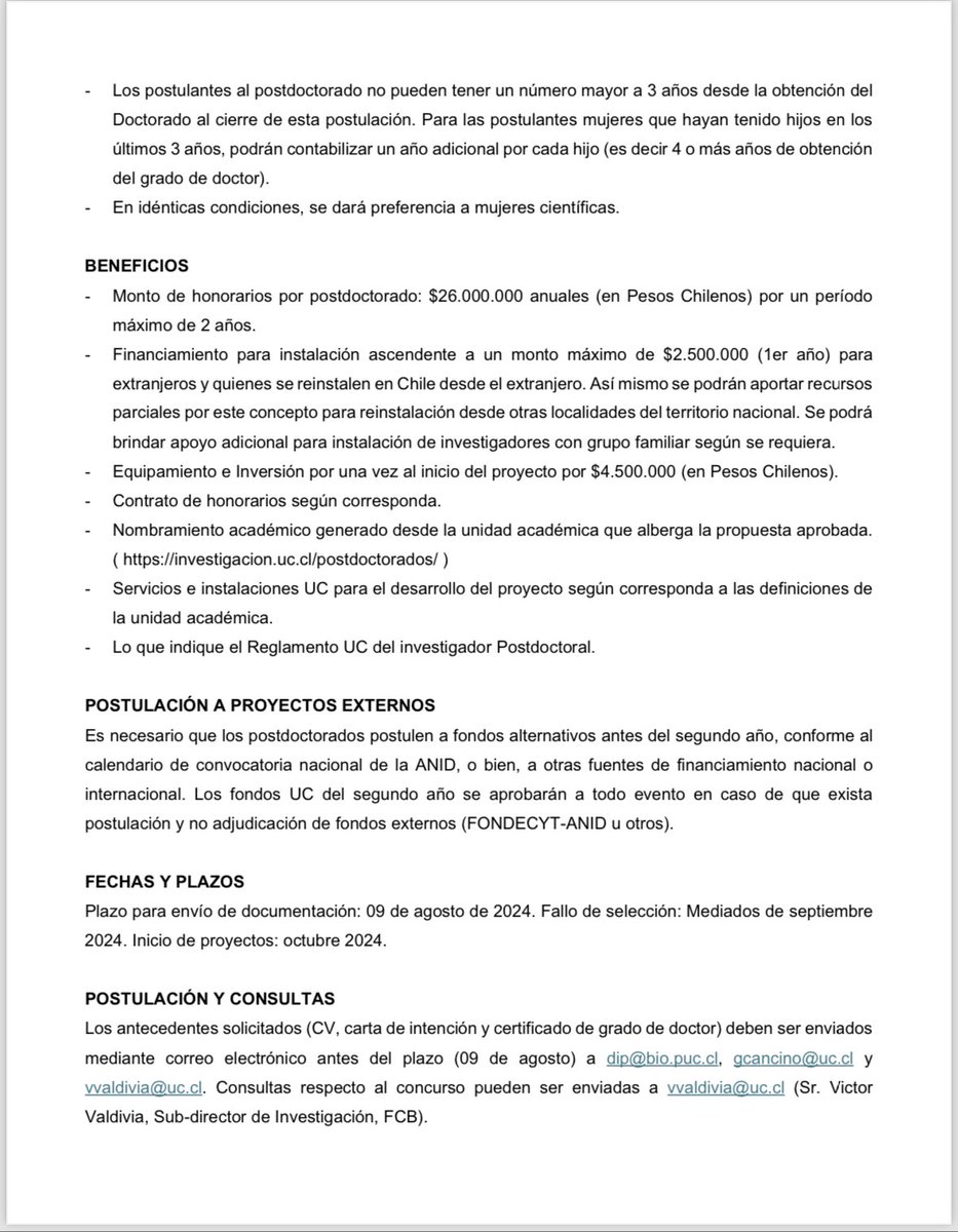 Hola! Buscamos investigadores con grado de doctor interesados en realizar un postdoctorado estudiando las bases neurobiológicas del trastorno del espectro autista usando células madre pluripotentes inducibles humanas (hiPSCs). Interesados contactarme a gcancino@uc.cl