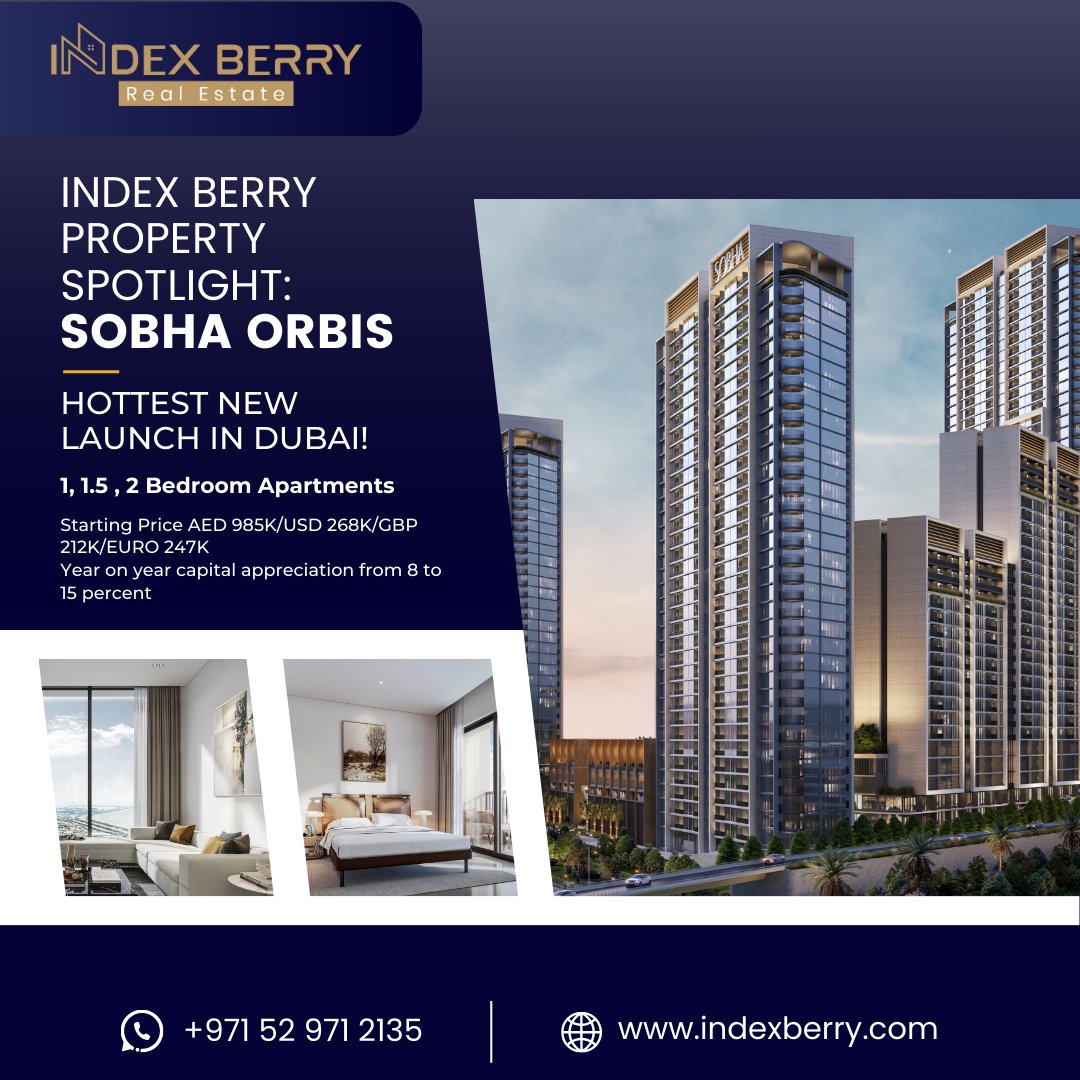 IndexBerry's tweet photo. Index Berry Property Spotlight: Sobha Orbis ✨🏢
Discover luxury in Dubai! 🏙️ Enjoy a resort-style pool 🏊, lush gardens 🌿, a top-notch gym 🏋️‍♂️, and panoramic views 🌳
#IndexBerryRealEstate #SobhaOrbis #DubaiLiving #LuxuryLiving #RealEstateDubai #DreamHome #InvestInDubai https://t.co/JDqpOtJM6c