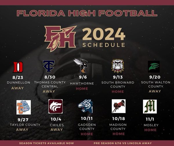 fhtdclub's tweet photo. 🏈4 weeks to @FloridaHighFB jamboree vs. Lincoln!🏈 Regular season begins in 5 weeks! 🔥🏈MARK YOUR CALENDARS AND GET YOUR SEASON TICKETS 🏈🔥@FSUS_Athletics @FLHighCheer 

https://t.co/BmxnfDcrP6 https://t.co/HLTFHiTaIb