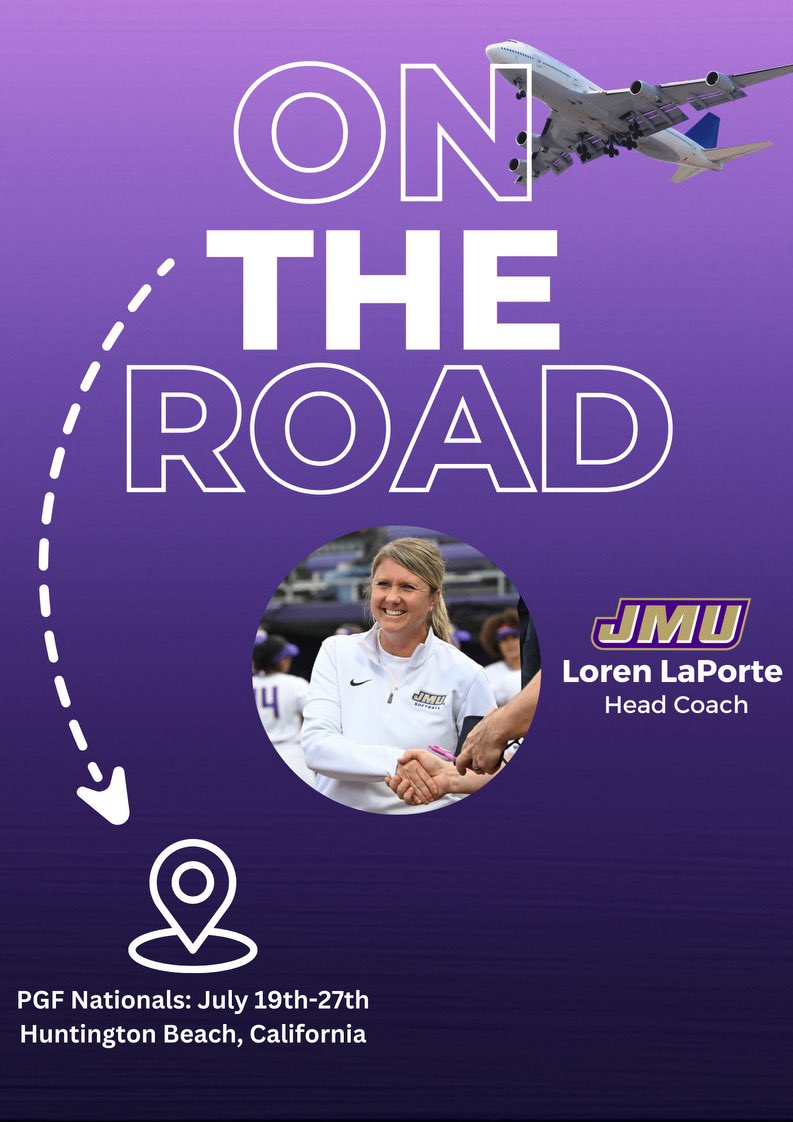 Loren LaPorte (@coach_laporte) on Twitter photo Excited to ✈️ and watch top tier talent in California 🐶💜 <a href="/JMUSoftball/">JMU Softball</a> Excited to ✈️ and watch top tier talent in California 🐶💜 <a href="/JMUSoftball/">JMU Softball</a>