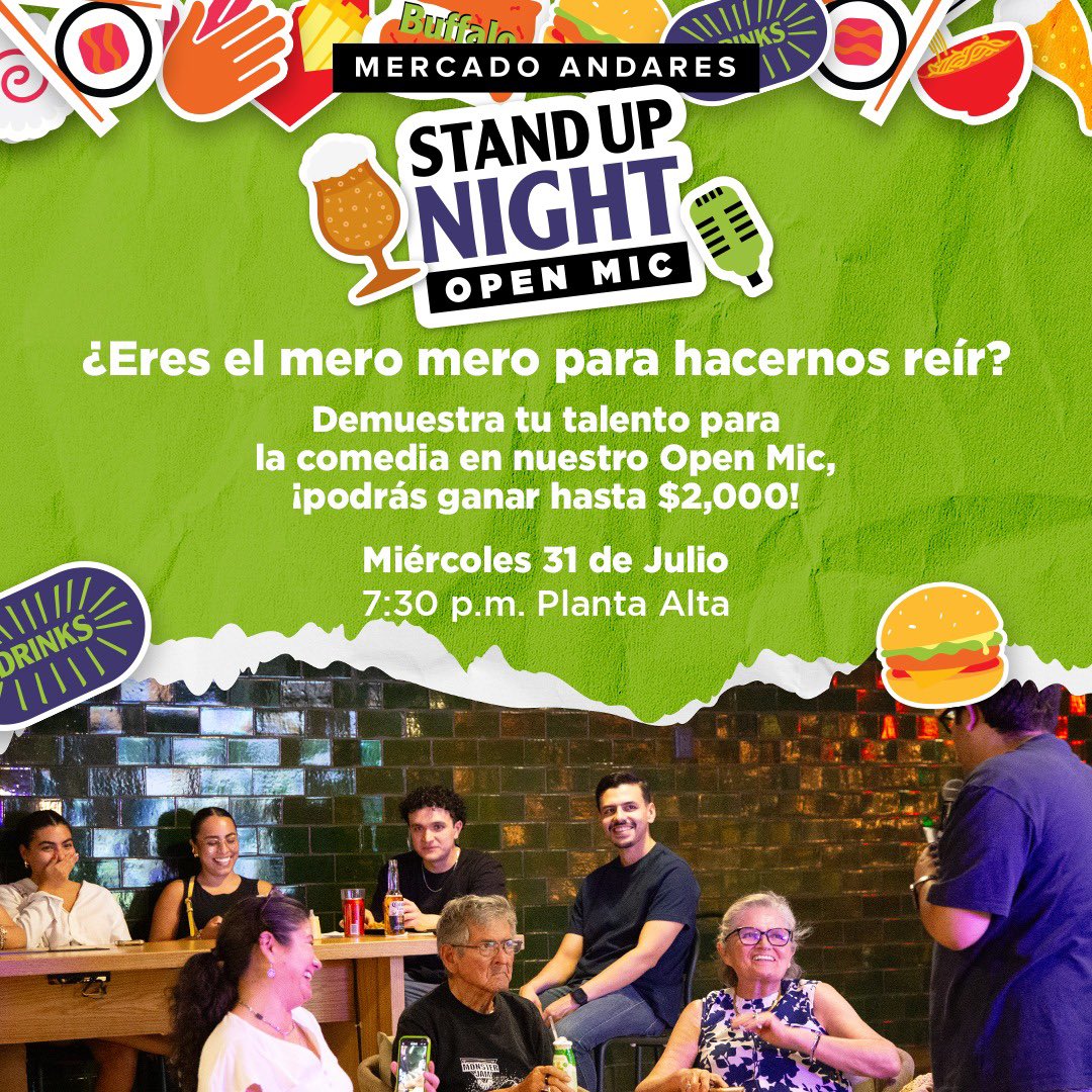 standupgdl's tweet photo. ¡Regresa el Open Mic que premia a quienes sacaron las mejores risas! 

Te esperamos el 31 de mayo, a las 7:30 PM, en la planta alta de @mercadoandares.

Regístrate ya 👇🏼

https://t.co/sTgXYclcO7 https://t.co/O2GbqKi7Ob