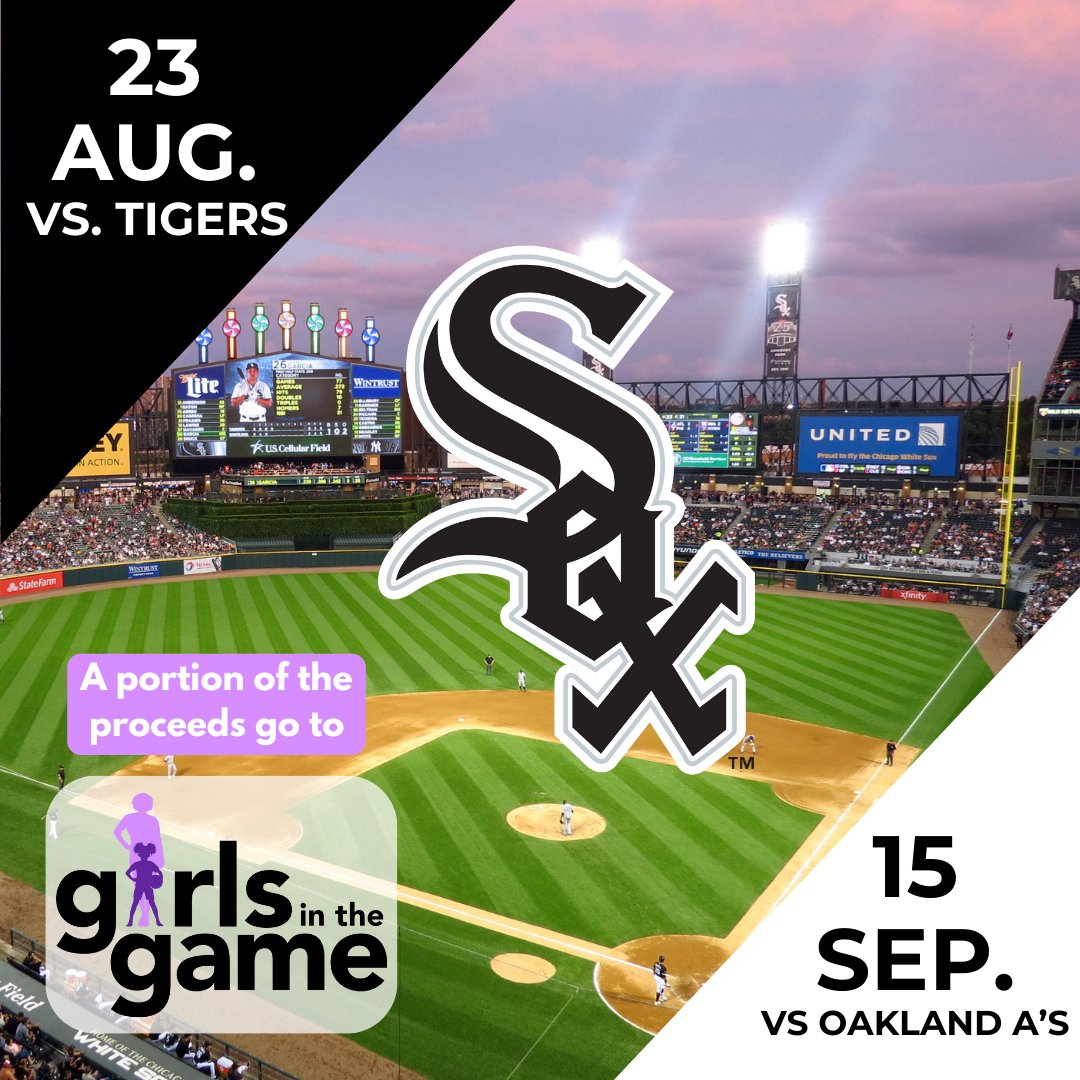 Purchase tickets at a discounted rate and support Girls in the Game! Join other supporters and root for the #WhiteSox 

Friday, August 23rd against the Tigers and Sunday, September 15th against the Athletics! Get Tickets at the link in our bio