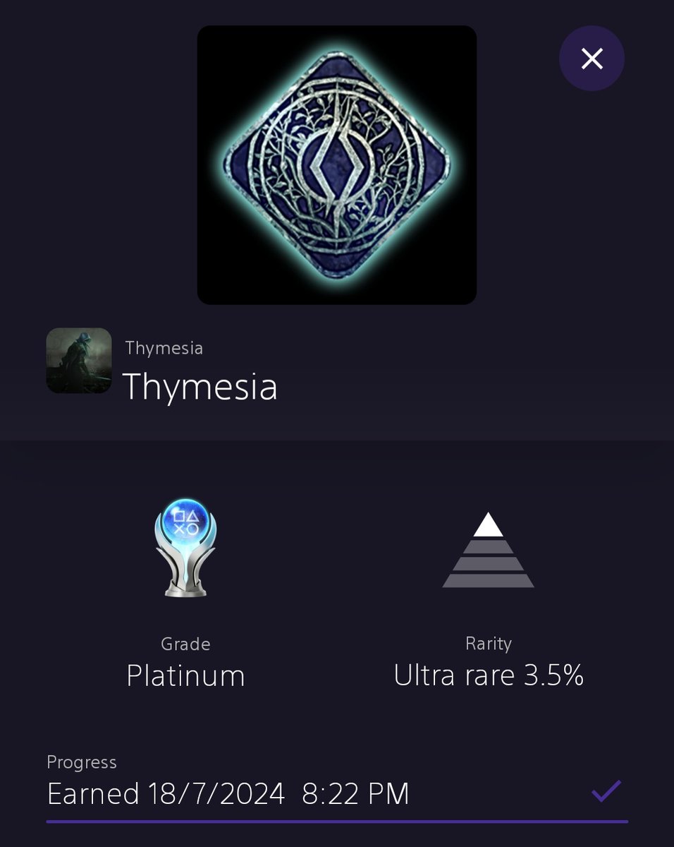 ILikeToPlat's tweet image. #Platinum Number 228. #Thymesia.

Enjoyment: 6/10
Difficulty: 5/10
Personal time to Plat: 15H

Easiest Trophy: Memory Interrupted 
(Dead for the first time)

Hardest Trophy: YOU SHALL NOT PASS!!! (Beat the tutorial Boss)

Short &amp;amp; sweet soulslite with great combat #TrophyShare