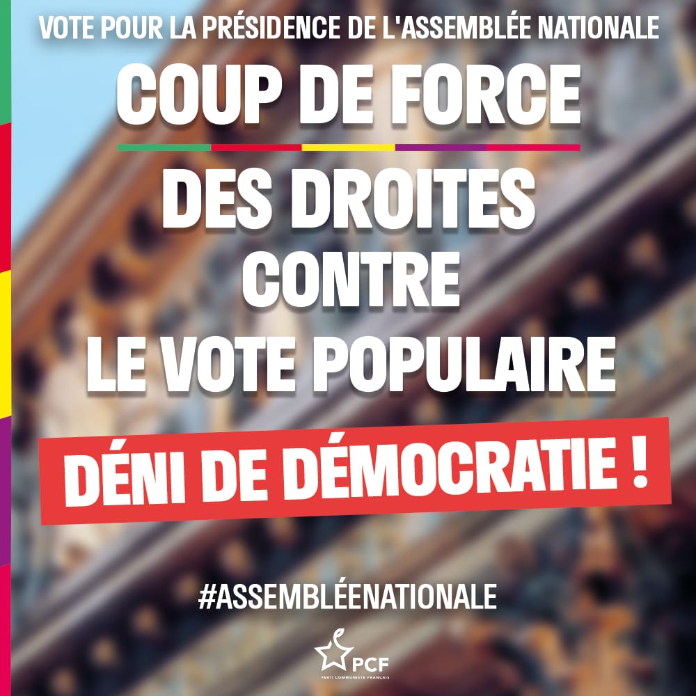Honte à tous ces députés qui ont choisi une alliance de fortune, celle du camp présidentiel avec les droites.

Leur politique est rejetée, mais ils veulent l’imposer. 

C’est un coup de force contre la démocratie.