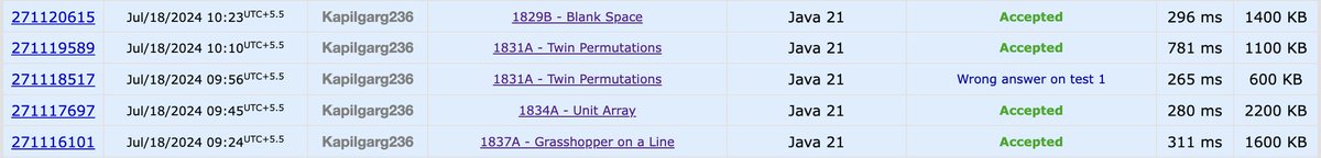 Kapilg236's tweet photo. Day 16 (18 July) of #grindleetcode journey:
-> Solved 4 problems from tle sheet
-> Solved 2 problems in codeforces contest
-> Solved leetcode potd
-> Completed javascript part 11
#LearnInPublic #letsconnect #dsa #leetcode #codeforces https://t.co/nov2WtEUJI