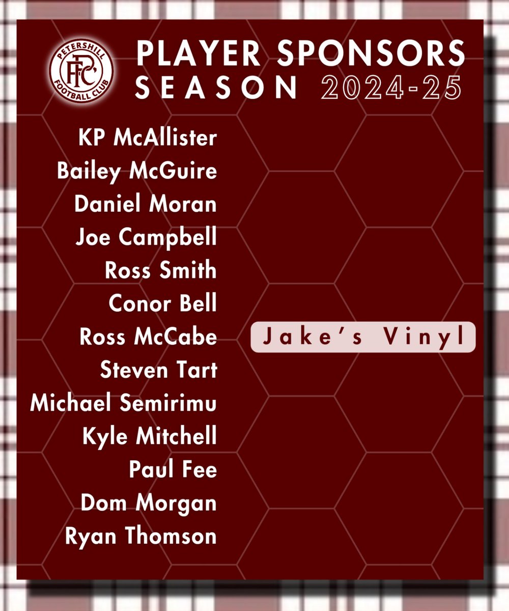 PetershillFC's tweet photo. Our thanks go to @KpMcallister and Morgan Oil who have sponsored our home and away jerseys for the season ahead.

Player sponsorship costing £100 is available now, info in the graphic below. https://t.co/fKgHuD2yHS