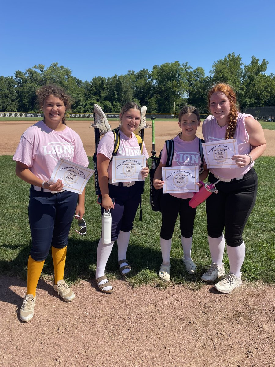 FZE_Softball's tweet photo. Last day, best day! Congratulations to our campers of the day; Sophia, Addi, Jaiden, and Maria! https://t.co/u59tTc74oh