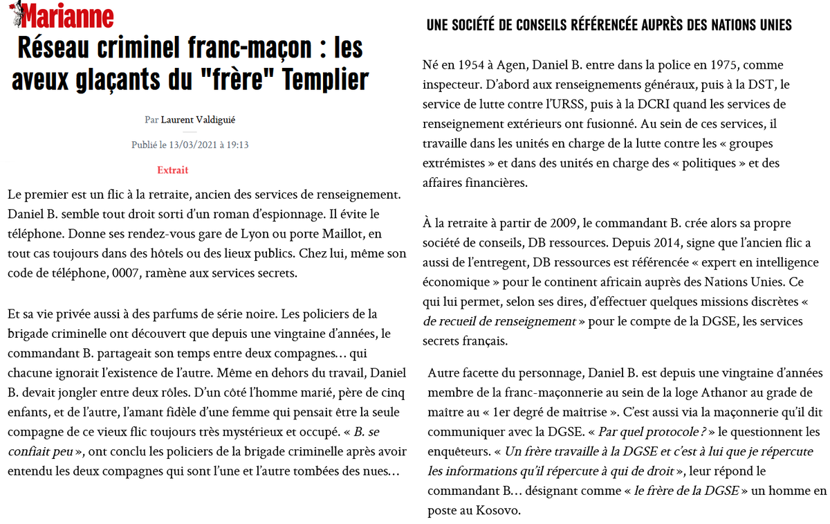 CrimesDeFrance's tweet image. Parmi les 23 personnes qui vont être jugées lors du procès #Athanor (loge plus ou moins liée à la GL-AMF), Daniel Beaulieu, ancien de la DST, pourrait nous dévoiler quelques aspects de la Françafrique. Son entreprise a travaillé pour les Nations Unies.