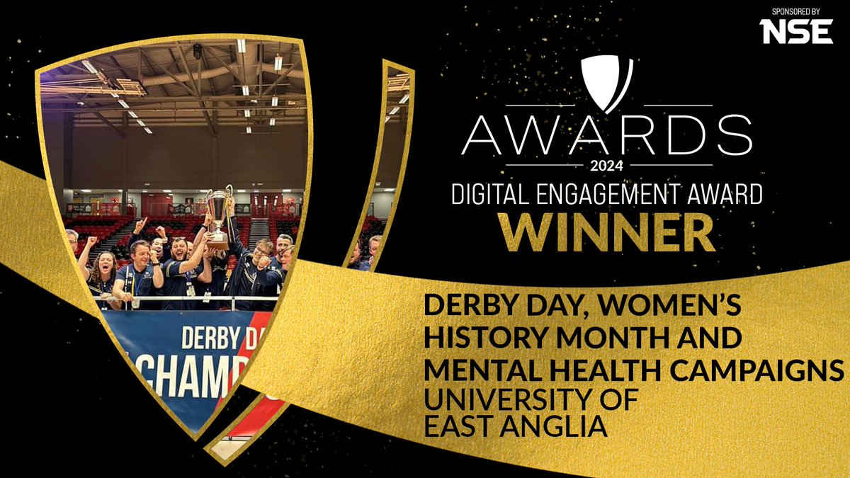 BUCSsport's tweet photo. @UoNSport @LegendWare A fantastic display of events hosted by @ueasport engaging students and raising awareness of university sport sees them take home the Digital Engagement Award! 👏

Thank you to our sponsor for this award @nse_gg 🤝

#BUCSAwards https://t.co/jeQPA0w1pJ