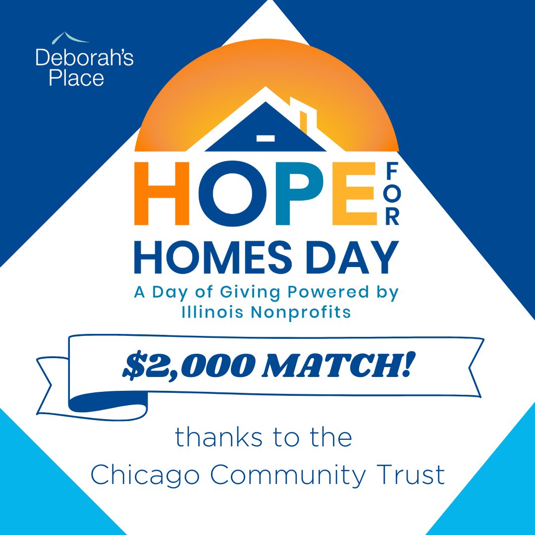 DebsPlaceChi's tweet photo. If you give for #HopeforHomesDay today, your gift can go TWICE as far! Thanks to our generous friends at the Chicago Community Trust, the first $2,000 in donations will be matched.
So what are you waiting for? Give here: https://t.co/eDTKiE3Xjr https://t.co/ShdfgkGP2q