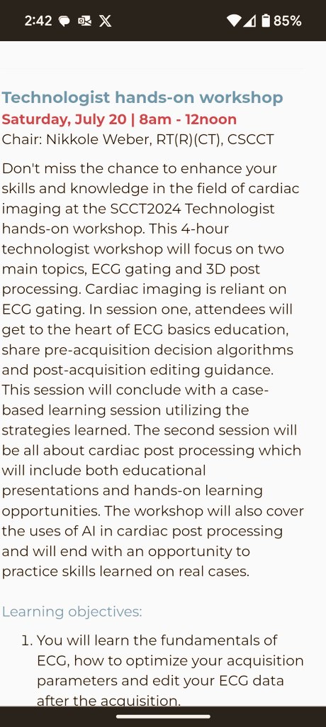 nweber_12's tweet photo. Technologists attending #SCCT2024 there's still time to register for the workshop on Saturday. Click the link below https://t.co/w75GTFiCTq
Get the most out of your experience at SCCT. #CVCTTechEd #CVCT3DTechEd https://t.co/bNqjo9MBGe