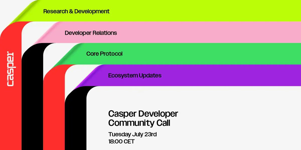 Casper_Network's tweet photo. 📅 We are ready to announce that the Casper #Developer Community Call is moved to Tuesday, July 23rd, at 6 PM CET.    

Join us to learn more about the latest developments and updates at #Casper across R&D, Developer Relations, Casper Core Protocol, and Ecosystem. The meet link will be shared soon.

We are looking forward to talking to you!