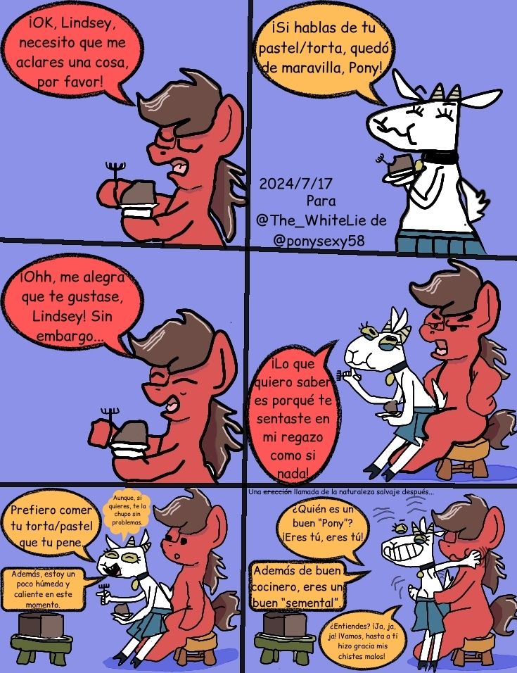 ponysexy58's tweet photo. Olvidé de subir ayer @The_WhiteLie #español #english #fanart #colored #simplebackground #goat #pony #oc #blueskirt #whitefur #redfur #female #male #cake #chair #questionable #sex #yelloweyes #fork #brownhair #brownmane #horn #eyelashes #eyebrows #blackeyes #tongue https://t.co/3WoFtFHz2a