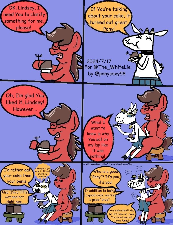 ponysexy58's tweet photo. Olvidé de subir ayer @The_WhiteLie #español #english #fanart #colored #simplebackground #goat #pony #oc #blueskirt #whitefur #redfur #female #male #cake #chair #questionable #sex #yelloweyes #fork #brownhair #brownmane #horn #eyelashes #eyebrows #blackeyes #tongue https://t.co/3WoFtFHz2a