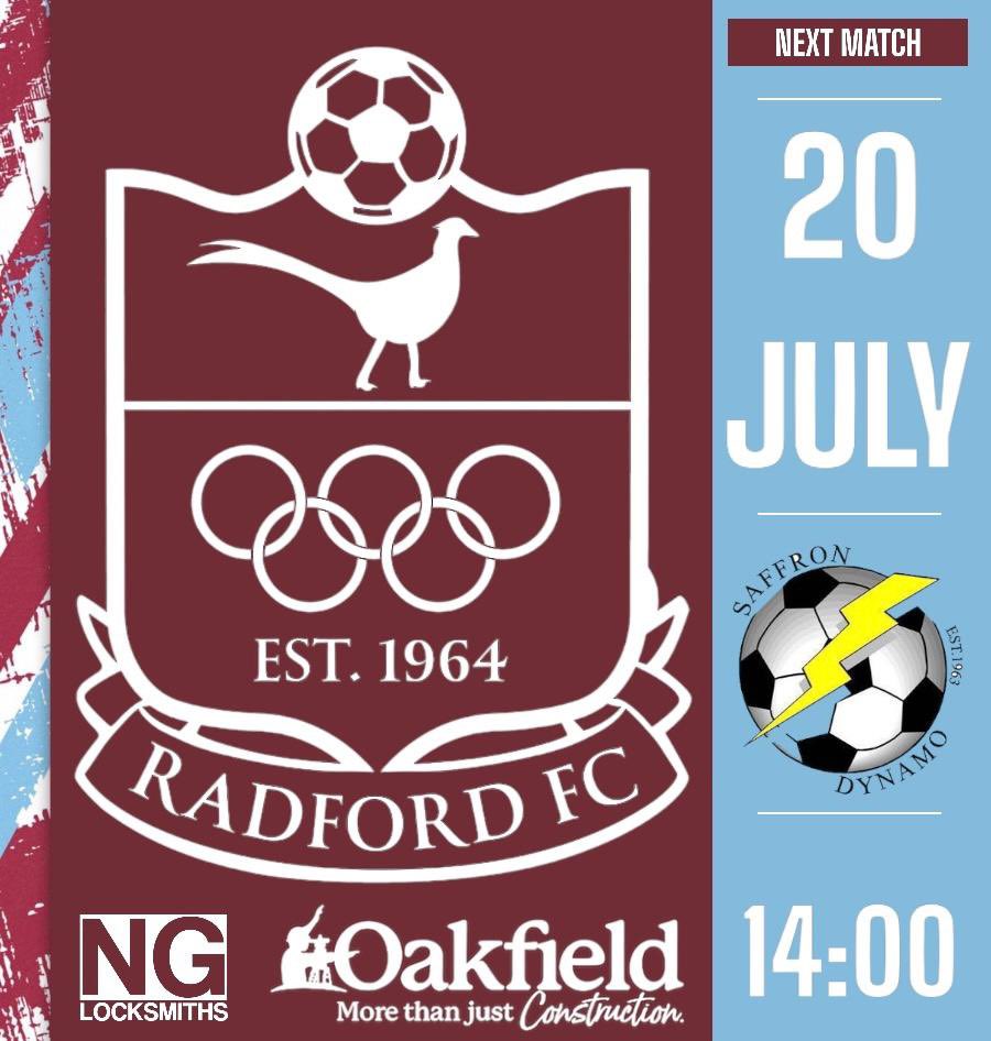 Radford v Saffron dynamo 
Saturday 2pm kickoff