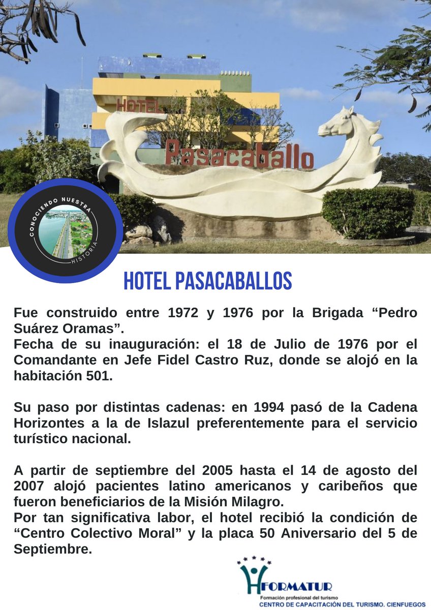 CCTcfgos's tweet photo. En celebración al Aniversario 48 del Hotel Pasacaballos, nuestra sección “Conociendo nuestra historia”, te trae algunos datos de interés histórico sobre dicho hotel 👇🏼🌴. 

#formatur #Cienfuegos #HotelesIslazul #HotelPasacaballo https://t.co/DLmi1Vr5os