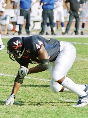 HoosFootball's tweet photo. We’re 44 days from #UVA football! 

Pictured: Wali Rainer (1995-1998) was a 4x letter-winner and 2x All-ACC selection who finished his career #7 all-time at UVA in tackles, #7 in tackles for loss, and #8 in sacks. As a senior, Rainer led the Hoos in tackles for the second straight year and earned 1st Team All-ACC and 2nd Team All-America honors.

Rainer was selected in the 4th round of the 1999 draft by the Cleveland Browns. He played seven years in the NFL with the Browns, Jaguars, and Lions.