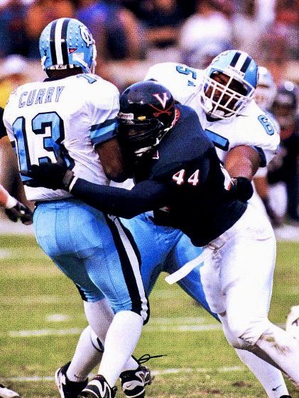 HoosFootball's tweet photo. We’re 44 days from #UVA football! 

Pictured: Wali Rainer (1995-1998) was a 4x letter-winner and 2x All-ACC selection who finished his career #7 all-time at UVA in tackles, #7 in tackles for loss, and #8 in sacks. As a senior, Rainer led the Hoos in tackles for the second straight year and earned 1st Team All-ACC and 2nd Team All-America honors.

Rainer was selected in the 4th round of the 1999 draft by the Cleveland Browns. He played seven years in the NFL with the Browns, Jaguars, and Lions.