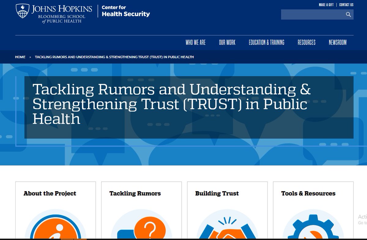 Great new TRUST initiative launched by <a href="/JHSPH_CHS/">1717</a> colleagues to help build trust in public health, dispel rumors, provide facts that can be useful in making good decisions to improve people's health.  Provides excellent practical tools and evidence of what works.