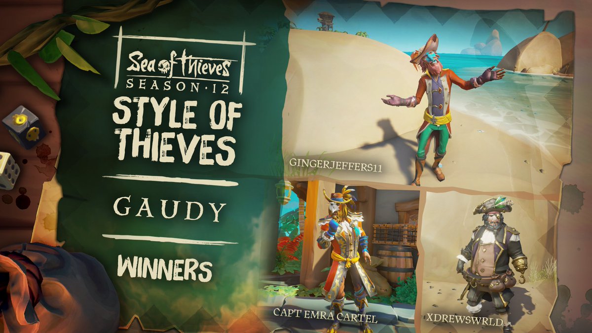 SeaOfThieves's tweet image. And finally, may your eyes witness the loud and proud champions of the boisterous Gaudy category. @xDrewsWrld, @GingerJeffers11 and Discord's Capt Emra Cartel, we hope the gloves can match your eccentric sense of style. DMs inbound.