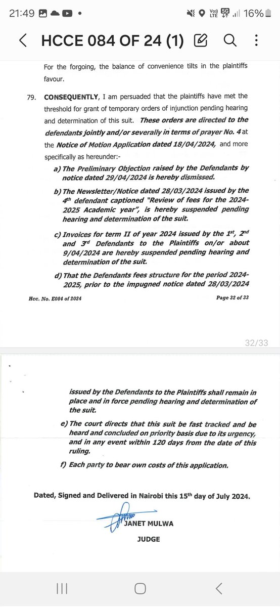 omwanza's tweet photo. The High Court, by way of an injunction, has stopped a private school from arbitrary or capriciously, increasing school fees. 

Importantly, the court noted that private schools are not private members club. https://t.co/qfb6PGk5Of