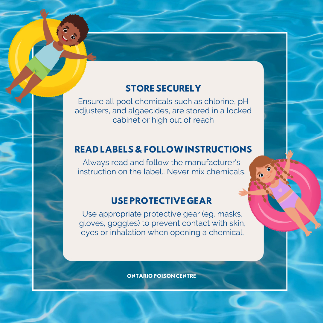 ON_Poison's tweet image. #PoolSafety reminders as we are seeing an increase in unintentional poisonings caused by #pool chemicals. 

Pool season is in full swing, keep pool safety in mind. That includes safe storage and supervision of all pool chemicals. 🔒👀

#EmpowerPoisonPrevention