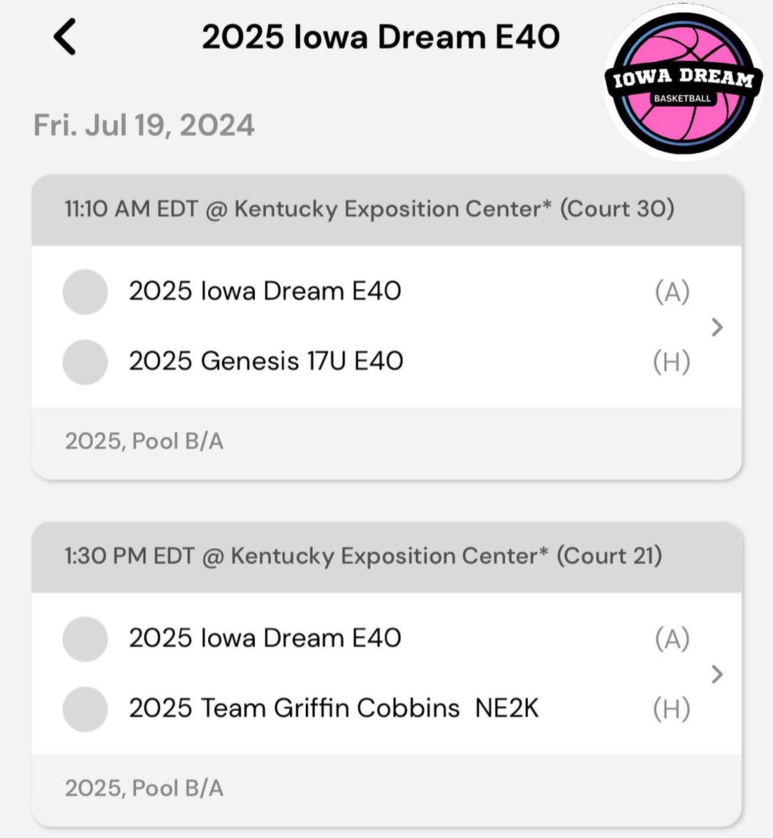 Schedule change for tomorrow. Added another game. 👇🏼

We now play at 11:10 am &amp; 1:30 pm