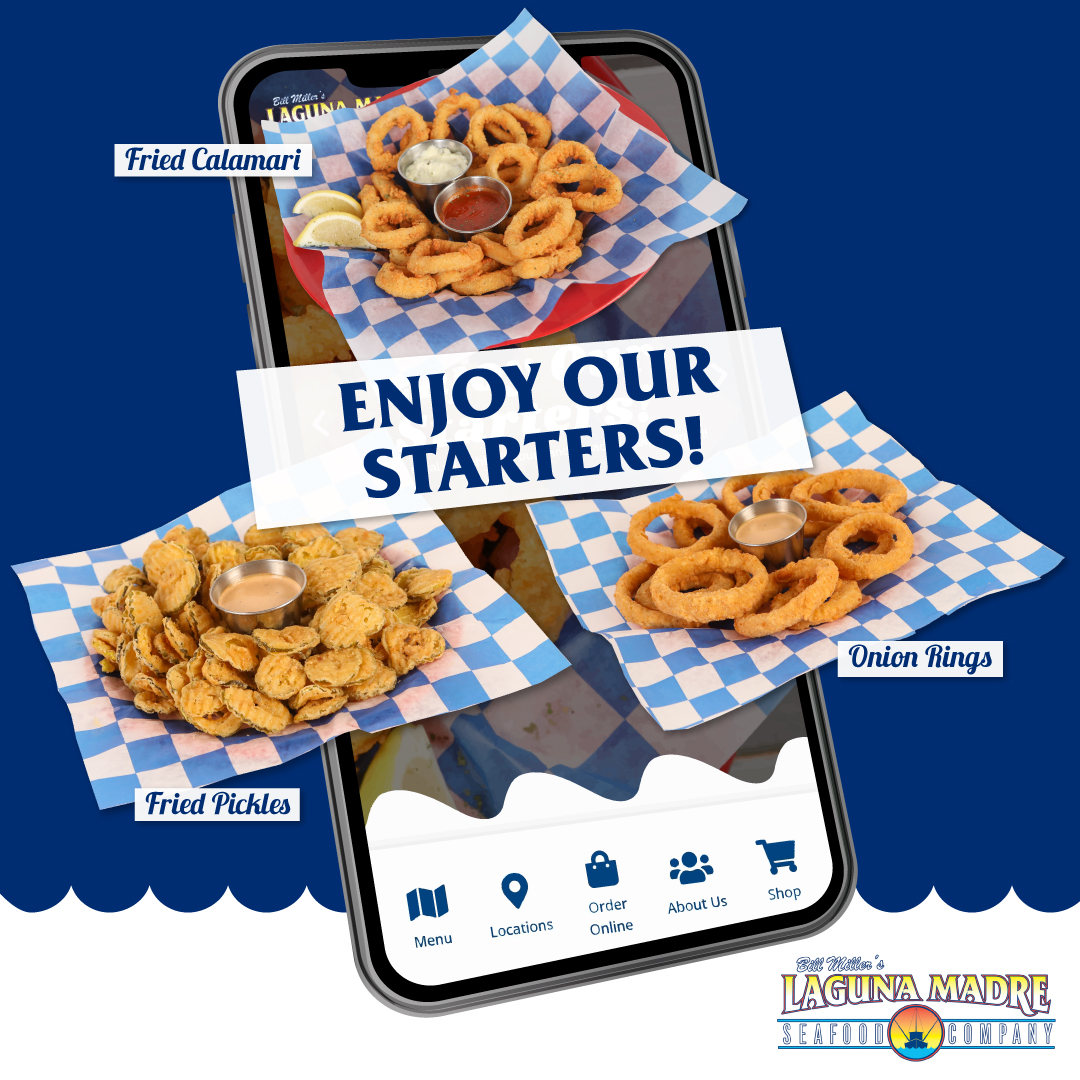 LagunaMadreSea's tweet photo. Which starter are you choosing? 🤔 #appitizer #lagunamadre #sanantonio #texas#seafood #onionrngs #friedpickles #calamari https://t.co/Tn5fZmfP8L