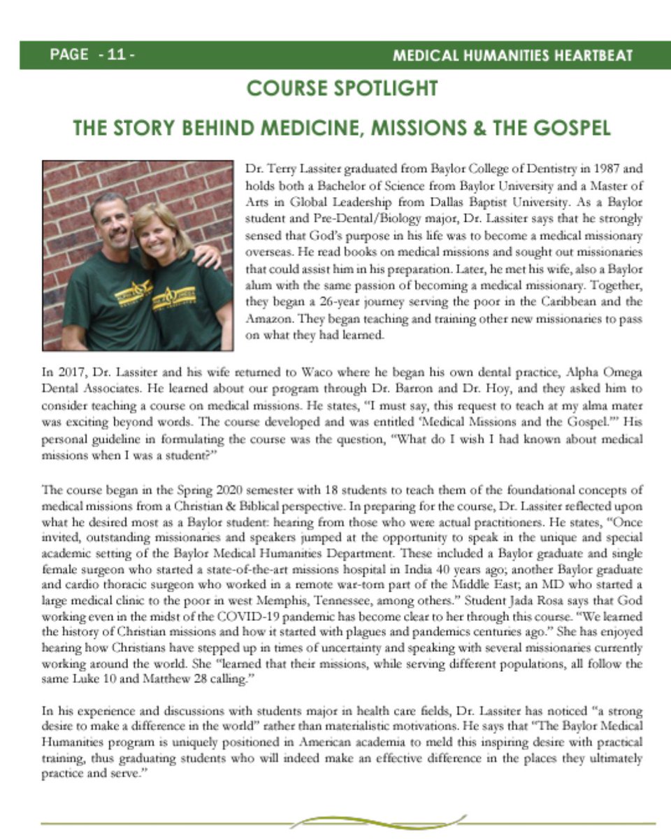 Check out #BaylorMedicalHumanities' "Medicine, Missions &amp; the Gospel" course—where faith meets healthcare! Dr. Lassiter leads the charge with insights and anecdotes that'll have you prescribing prayer with your prescriptions.